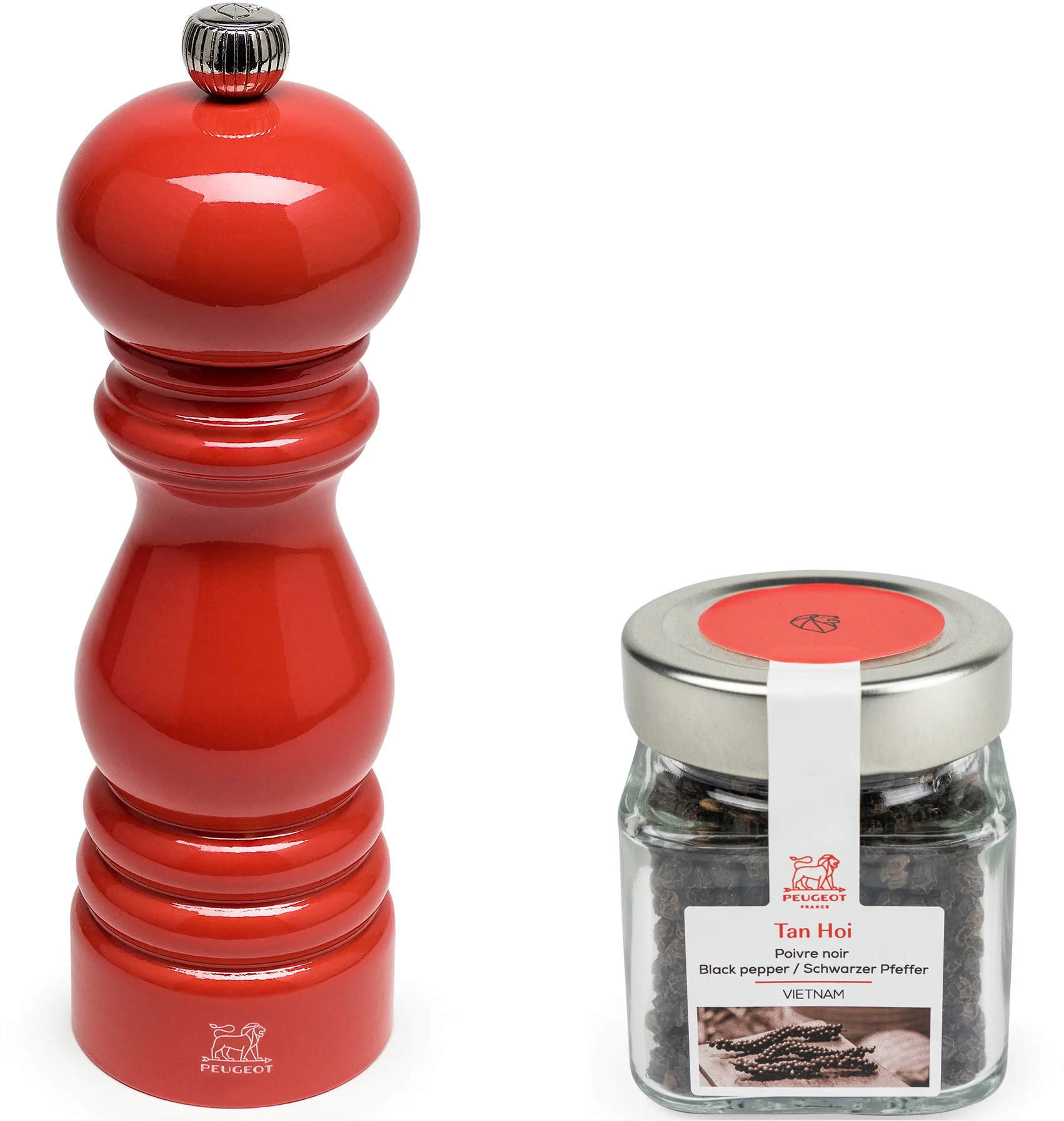 Zestaw Młynek do pieprzu 18 cm czerwony i pieprz Tan Hoi 70 g PARIS - PEUGEOT