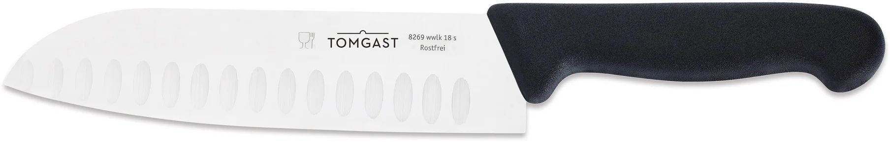 Nóż santoku szlif kulowy 18 cm, czarny - TOMGAST