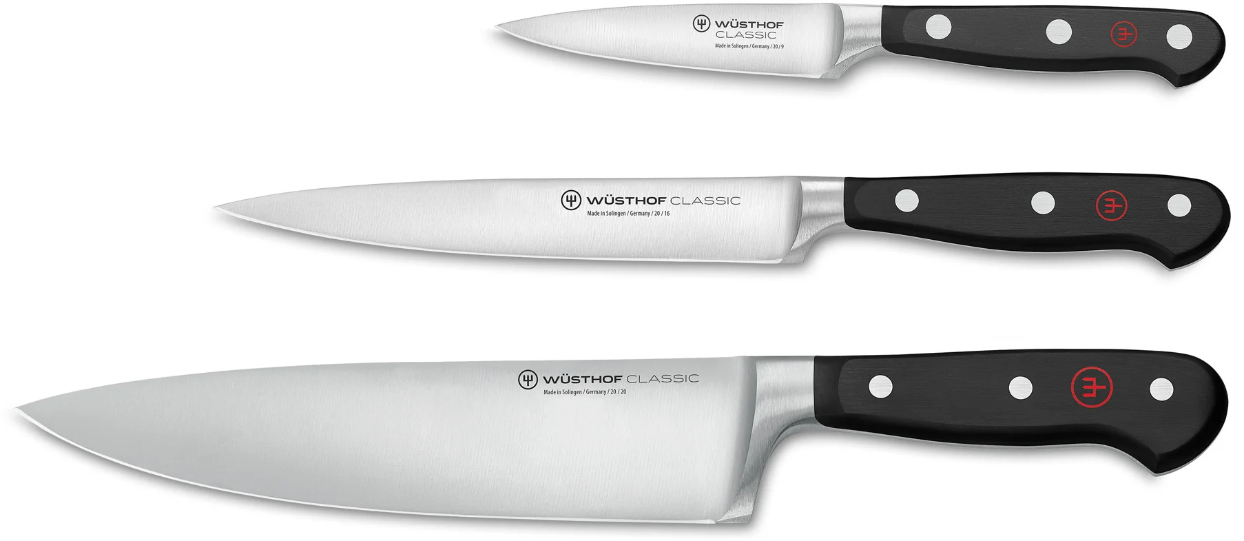 Zestaw - Nóż szefa dł. 20 cm , kuchenny dł. 16 cm i do warzyw dł. 9 cm CLASSIC - WÜSTHOF